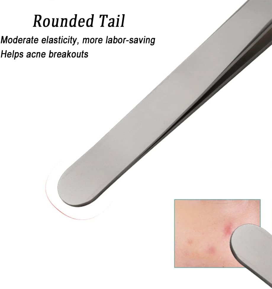 Professional Facial Blackhead Remover Tweezers,3Pcs Precision Pimple Popper Tool Kit for Whitehead Ance Blemishs Comedones Stainless Steel Makeup Tool - Matte