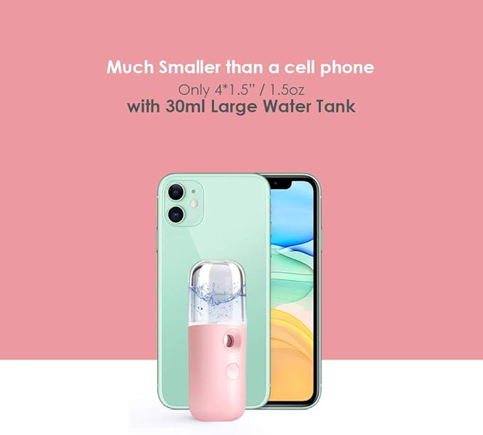 GIVERARE Nano Facial Steamer, Handy Mini Mister, USB Rechargeable Mist Sprayer, 30ml Visual Water Tank Moisturizing&Hydrating for Face, Daily Makeup, Skin Care, Eyelash Extensions-Pink