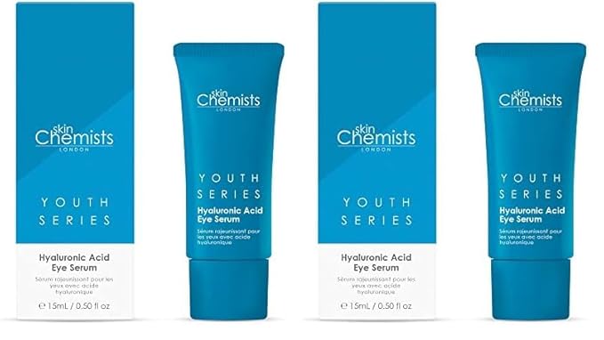 Skin Chemists Hyaluronic Acid 1% Eye Serum | Replumps, Brightens And De-Puffs Eyes | 0.5 Fl Oz (Pack of 2)