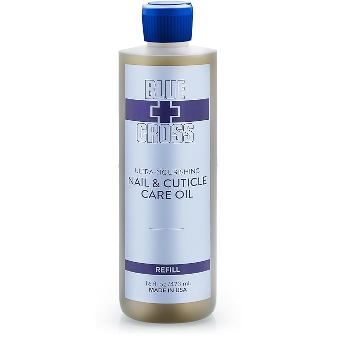 Blue Cross Nail & Cuticle Care Oil, Mineral Oil Free, Hydrating, Moisturizing, All Natural Professional Nail + Cuticle Care, Lemongrass/Lavender Scented Essential Oils, Made in USA, 16fl oz/473mL