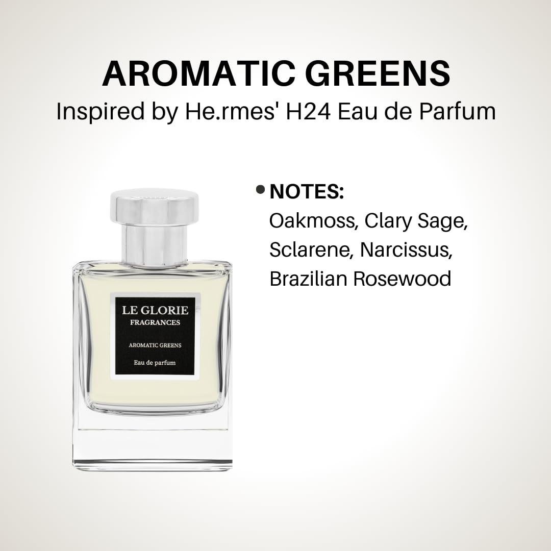 Inspired by He.rmes H24 EDP, Aromatic Greens Eau de Parfum, Long Lasting 12-14 Hours Perfume Spray for Men, Unisex, All Skin Types, Cruelty Free - 0.33 oz 10ml