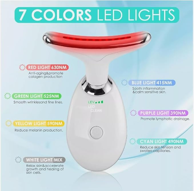 Red Light Therapy for Face & Neck – 7-Color LED Skin Tightening Massager – Anti-Aging Microcurrent Face Lift Device & Gua Sha Facial Tool for Wrinkle Reduction & Lymphatic Drainage
