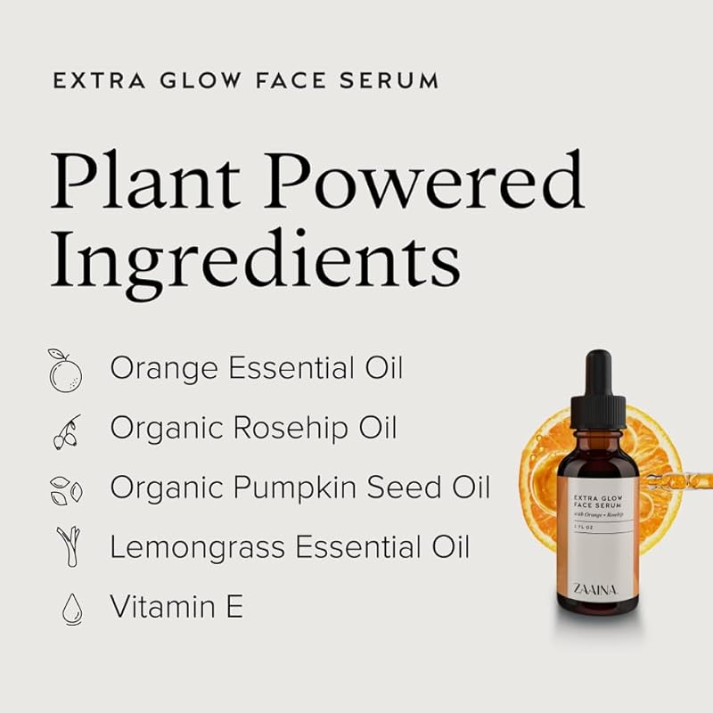 ZAAINA Extra Glow Face Serum 1oz – Lightweight Hydrating Natural Face Oil – Fast-Absorbing Moisturizer & Primer for Women – With Rosehip, Pumpkin Seed & Vitamin E – For Dry, Sensitive & All Skin Types