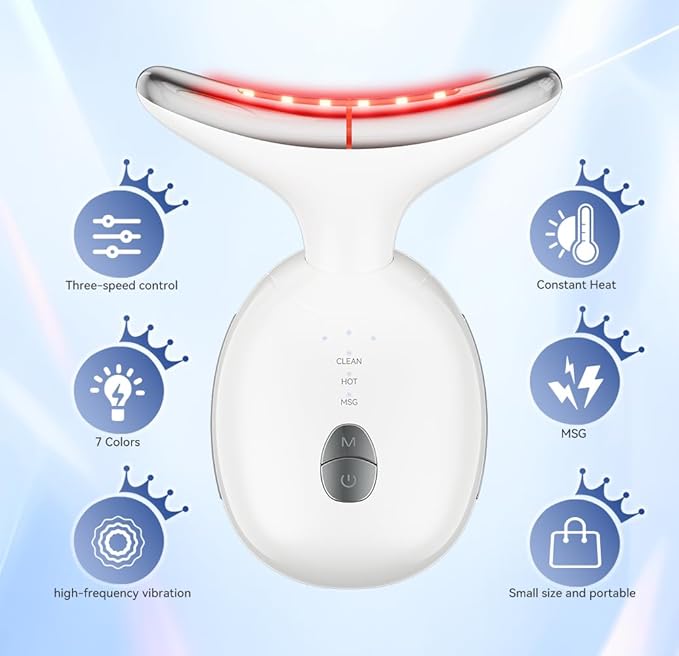 Face and Neck Massager, 7 Colors Face Sculpting Tool,Face Lift Device for Skin Care,at-Home Face Tool with Vibration and Thermal (White)