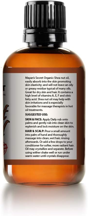 Mayan's Secret Pure Carrier and Essential oils for Skin Care, Hair, Body Moisturizer for Face-Anti Aging Skin Care (Shea Nut Oil Organic, 4oz)