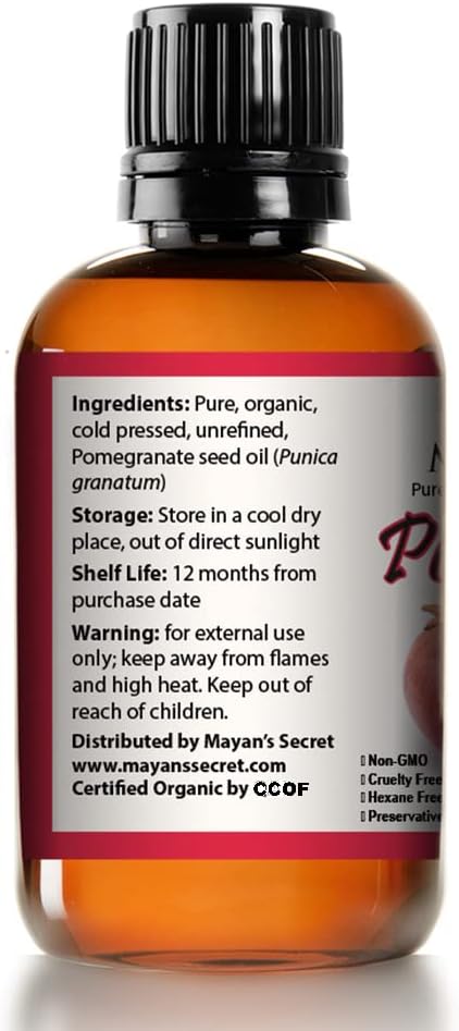 Mayan's Secret Pure Carrier and Essential oils for Skin Care, Hair, Body Moisturizer for Face-Anti Aging Skin Care (Pomegranate Seed Oil (Not Organic), 4oz)