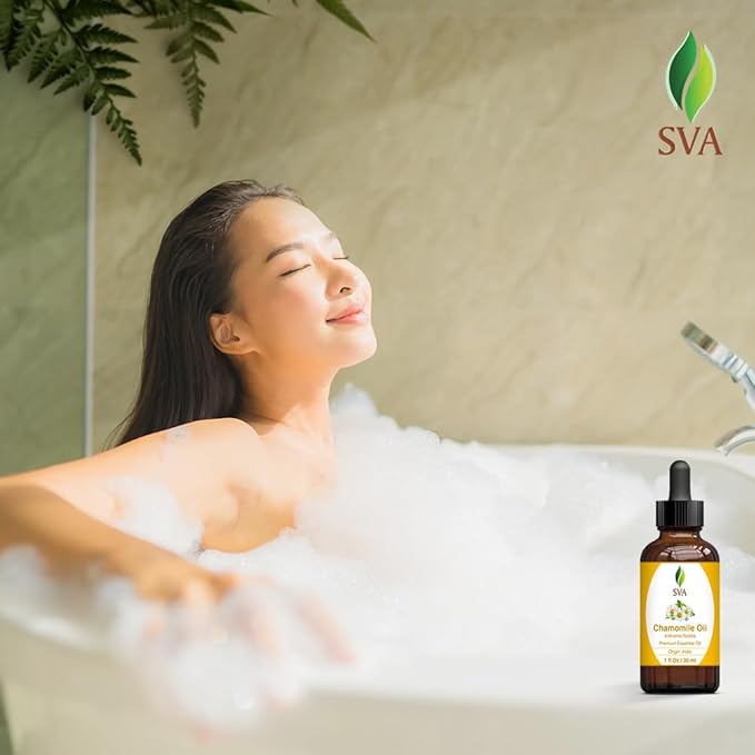 SVA Chamomile Essential Oil – 1 Fl Oz – 100% Natural Chamomile Oil - for Diffuser, Hair Care, Face, Skin Care, Aromatherapy, Scalp and Body Massage, Soap and Candle Making – with Dropper