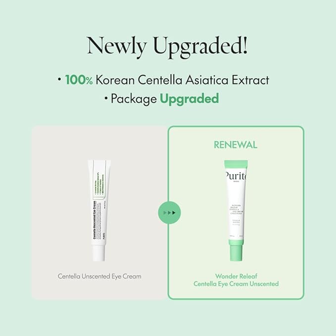 PURITO Centella Unscented Eye Cream, Korean Centella, for Sensitive Skin, Soothing, Facial Eye Cream for face, Dark Circles, Wrinkles, Puffiness, K-Beauty, Vegan & Cruelty-Free, 30ml 1fl.oz
