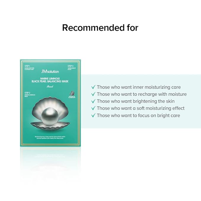 JM Solution Marine Luminous Pearl Deep Moisture 3 Step Skin Care Face Mask - Korean Skincare Facial Mask - boosting Brightening Moisturizing-10 Sheets for Dry Skin (Black Pearl)