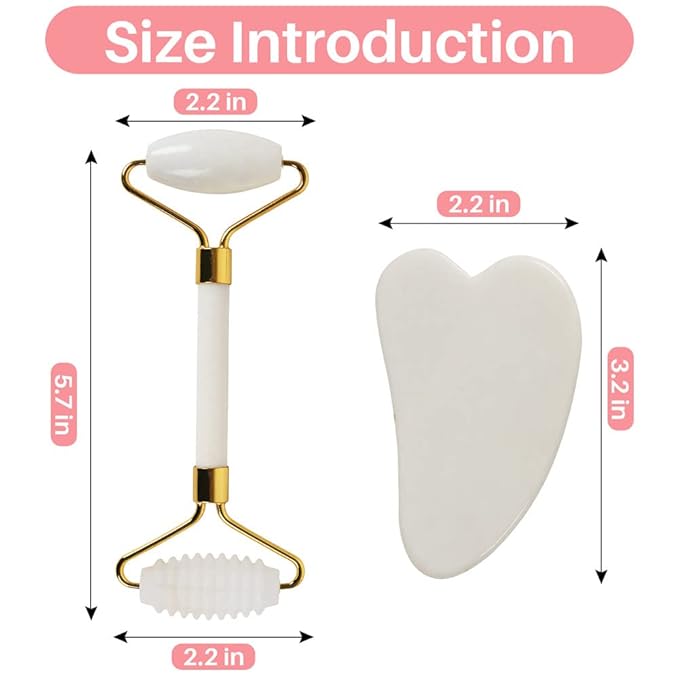 Jade Roller for Face and Gua Sha Set Face Roller,Facial Beauty Roller Skin Care Tools Massager for Face, Eyes,Forehead Neck, Body Muscle, Relaxing and Relieve Fine Lines and Wrinkles