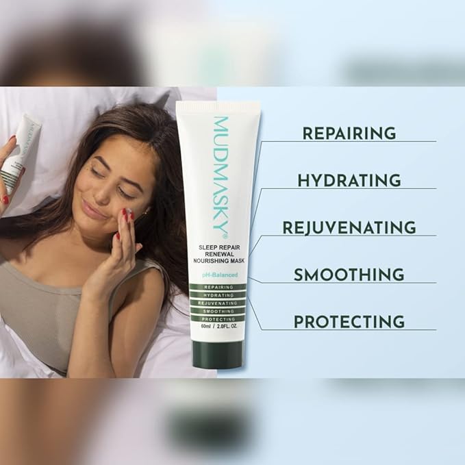 MUDMASKY Sleep Repair Renewal Nourishing Mask 60ml - Anti-Aging, Hydration Boost, Fragrance-Free - Face Moisturizer to Add in Your Skin Care Set for Nourishment & Rejuvenation - Overnight Formula