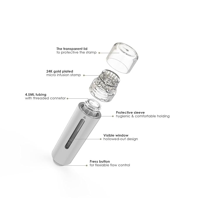 AQUA STAMP 2-in-1 Titanium Derma Stamp | 0.25mm Gold Micro Needles | Manual Microneedling Tool for Face Lips Scalp Care | Portable Serum Applicator with Storage Tube