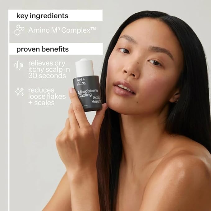 ACT+ ACRE Microbiome Cooling Scalp Serum - Instant Relief for Dry Itchy Scalp & Loose Flakes - Peppermint Oil & Amino Acid for Scalp Balance - Natural, Vegan, Paraben-Free Formula - 2.2 fl oz
