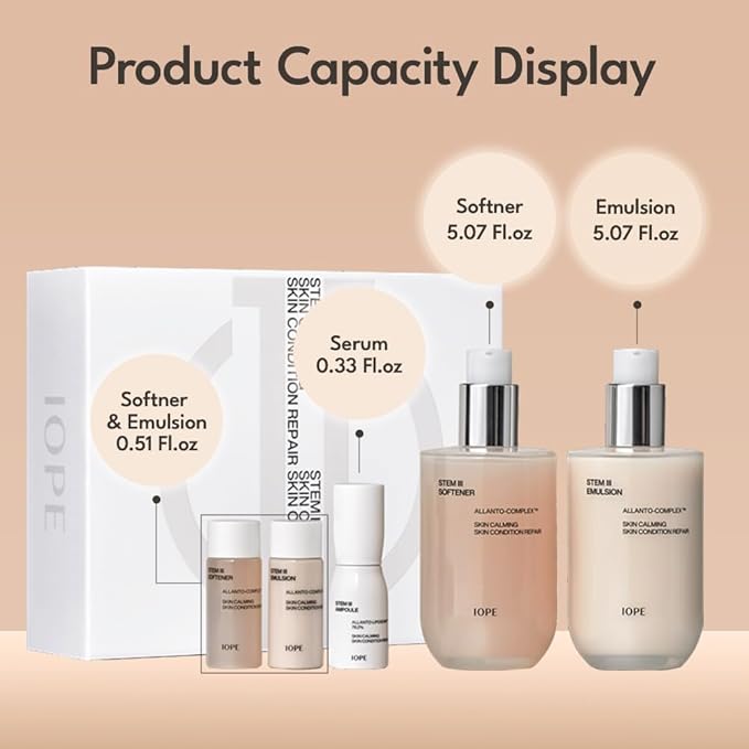 IOPE STEM III Skin Care Gift Set | Korean Timeless Skincare for Daily Uses, Intense Anti-Aging Face Toner & Lotion & Serum with Hyaluronic Acid, Kit for Hydration and Moisture Barrier Strength