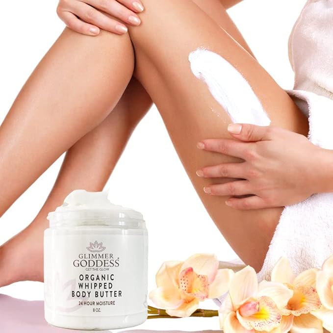 GLIMMER GODDESS Organic Whipped Body Butter- Morrocan Mint, Vegan, 24 Hr Hydration, Less Stretch Marks, All Skin Types, Child-Safe, Organic, 8 oz