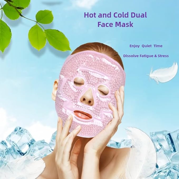 2 PCS Gel Mask,Reusable,Face & Eye Mask with Hole,Dark Circles,Dry Eyes,DeepSleep,Headaches,Puffiness,Stress,migraines,Eye Bags.Allergies,Sinus discomfort,migraines (02-Green)