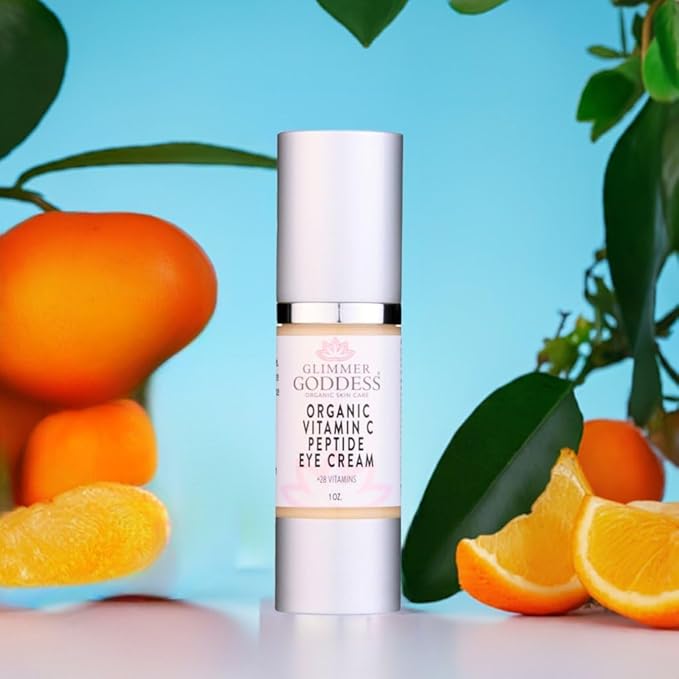 Glimmer Goddess Organic Peptide Eye Serum with Vitamin C – Hydrating & Revitalizing, 1 oz