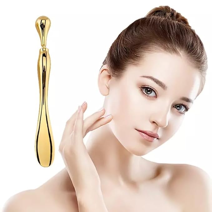 BetterJonny 3Pcs Metal Eye Cream Applicator Roller Wand Stick, Cosmetics Spoon Eye Cream Massager Wand Girls Women Facial Massager for Fatigue Relief Reduce Puffiness (Gold)