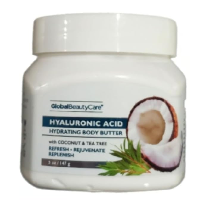 Hyaluronic Acid Hydrating Body Butter β Deep Moisturizing Cream with Coconut & Tea Tree β Nourishing, Fast-Absorbing Skincare for Dry Skin β 5 oz Jar