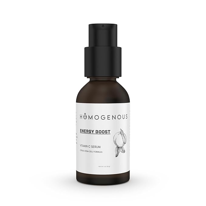 Energy Boost Vitamin C Serum, Citrus Stem Cell Formula, 1 oz Amber Glass Pump Bottle