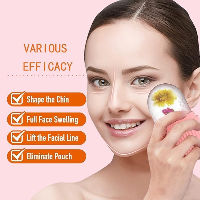 Ice Cube Facial Massager with Reusable Silicone Mold, Naturally De-Puff Eyes and Reduce Migraines, Made with Food Grade Silicone, BPA Free, BPS, Latex Free and Other Chemical (Rose Pink Two Tone)