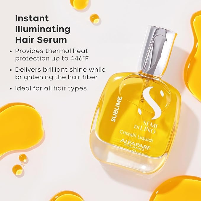 Alfaparf Milano Semi di Lino Sublime Cristalli Liquidi Hair Oil Serum with Thermal Protection - Anti Frizz Hair Serum & Smoothing Heat Protectant Spray with Vitamin E for Frizzy Hair (1.01 oz / 30 ml)