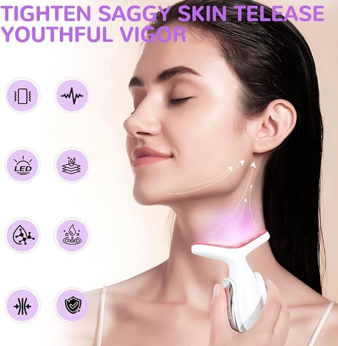 7-in-1 Portable Facial Massager for Enhanced Face, Neck Face Massager, Neck and Shoulder Care with Vibrating and Warming Function - Silver White