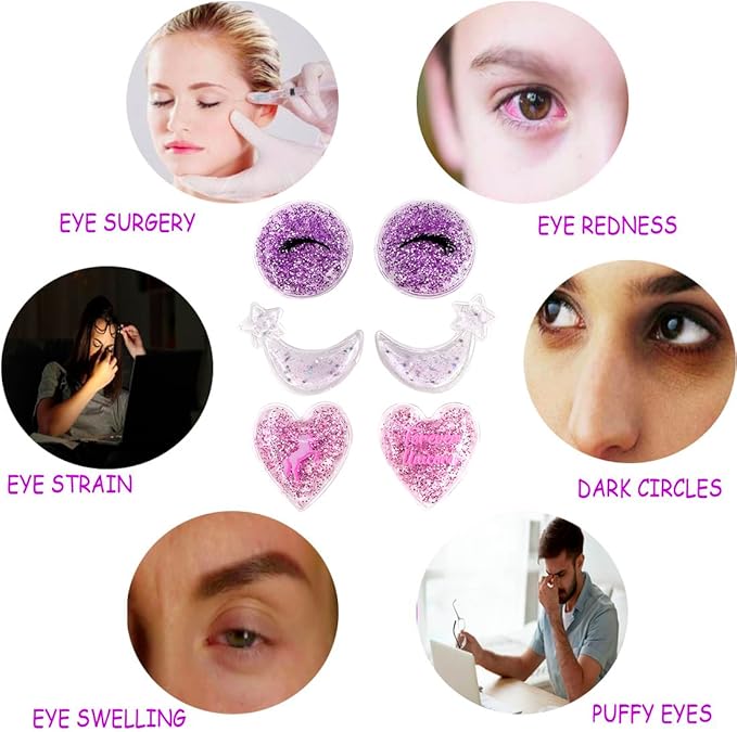Gel Eye Ice Pack, Cooling Eye Pad, Cooling Eye Masks Hot & Cold Treatment for Eye Strain, Eye Swelling, Eye Redness, Puffy Eyes, Dark Circles, Smooth Fine Lines, and Eye Recover Surgery. 6 PCS