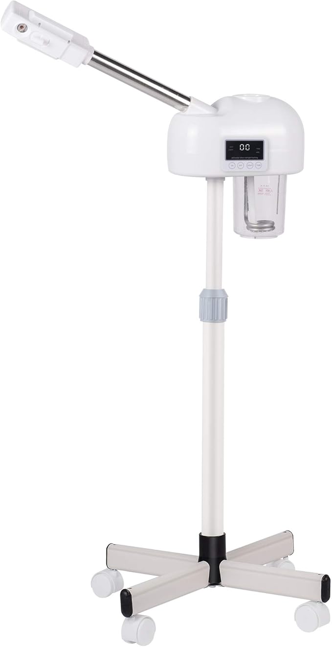 Professional Facial Steamer for Clean Skin, LCD Display, Facial Steamer for Esthetician, Use at Home & Salon, Spa with Hot Mist, Timer Function, Adjustable Height & Rolling Wheels