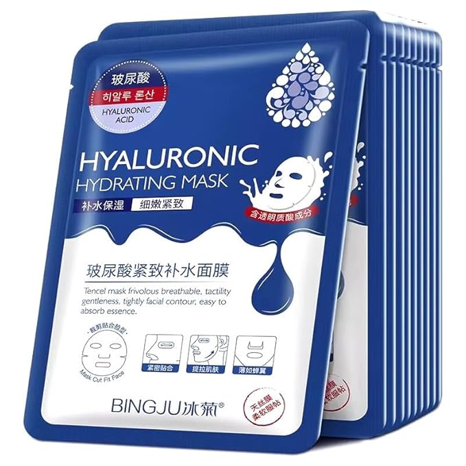 Hyaluronic Acid Face Mask ā 10 Masks with Aloe & Seaweed Extracts, Face Mask for Anti-Aging, Soothing & Deep Moisturization, Korean Skin Care, For All Skin Types (25g)