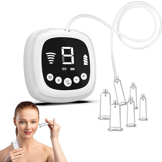 Electric Facial Cupping Therapy Set, 3-in-1 Cupping, Gua Sha & Massage Tool, 3 Cup Sizes for Face, Neck & Eyes, Anti-Wrinkle, Cellulite Reduction with 2 mode 9 Suction Levels 5 frequencies Facial Tool
