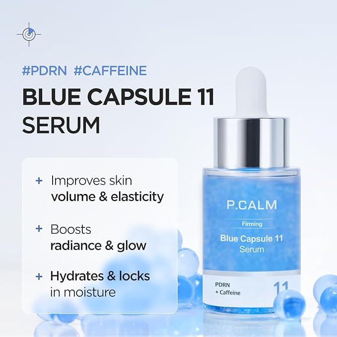 P.CALM Blue Capsule 11 Serum β PDRN & Caffeine for Intense Moisture, Plumping Effect, Elasticity, and Radiant Skin, Korean PDRN Serum (30ml / 1.01 fl.oz)