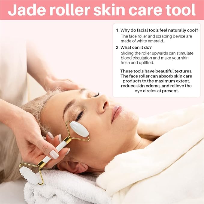 Jade Roller for Face and Gua Sha Set Face Roller,Facial Beauty Roller Skin Care Tools Massager for Face, Eyes,Forehead Neck, Body Muscle, Relaxing and Relieve Fine Lines and Wrinkles