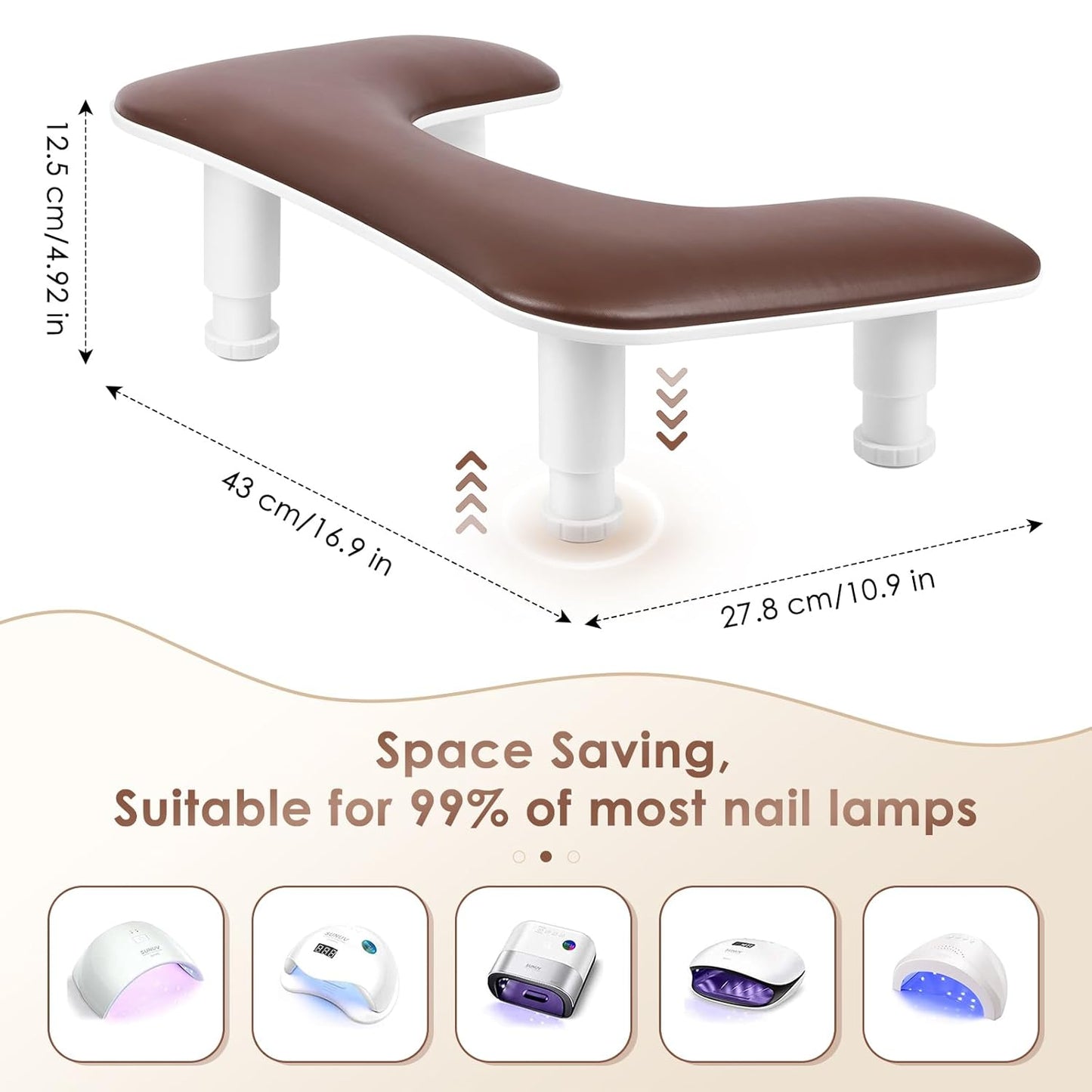 Manicure Arm Rest for Nails Tech: U-shaped Adjustable Nail Armrest - Brown PU Leather Hand Stand Rest for Manicurists