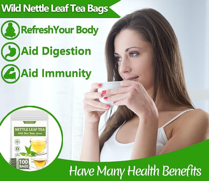 Premium 100 Stinging Nettle Leaf Tea Bags, Made with 100% Wild Nettle Leaves,No Additive & Caffeine Free.