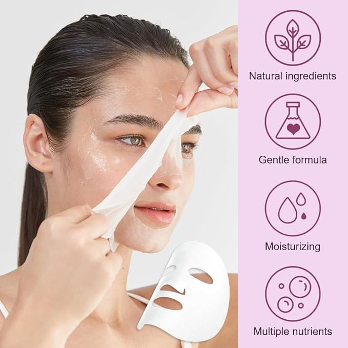 8 Pack Rose Face Sheet Mask Skincare,Hydrating Face Mask For Sensitive Skin,Moisturize,Soothing,Nourish for All Skin Types,Natural Spa Party Facial Mask Skincare Set for Women Men Girls