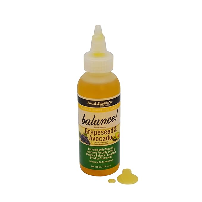 Aunt Jackie's Natural Growth Oil Blends Balance - Grapeseed and Avocado, Pre-Shampoo Treatment, Improves Porosity and Moisture Balance, 4 oz