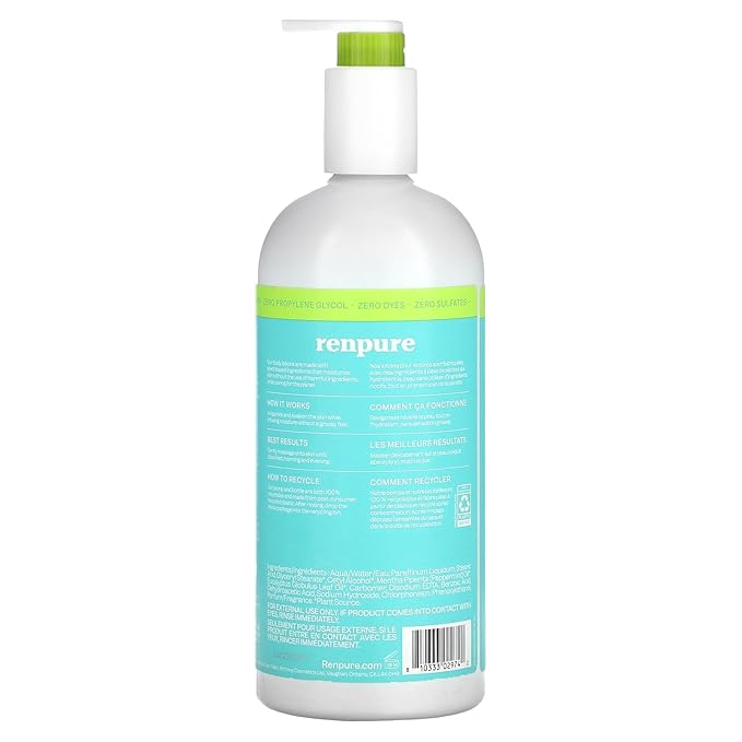 Renpure Fresh Mint and Eucalyptus Invigorating Body Lotion - Rich and Silky Formula - Improves Natural Moisture Barrier - Protects and Nourishes - Leaves Skin Feeling Soft and Smooth - 24 oz