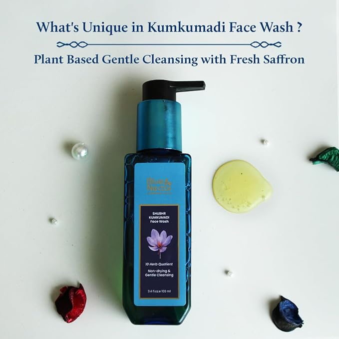 Blue Nectar Manjistha Vitamin C Face Serum for Anti Wrinkle & Skin Firming (1FlOz) with Kumkumadi Face Wash with with Saffron for Women & Men (3.38 Fl Oz)