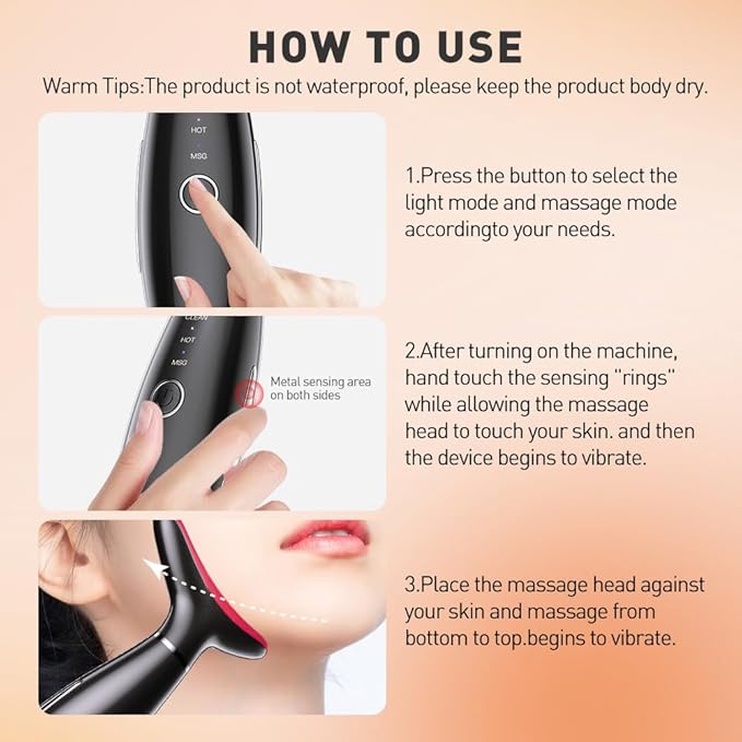 Facial Massager, 3 Modes Face Sculpting Tool, Vibrating Neck Face Massager with Thermals (Black)