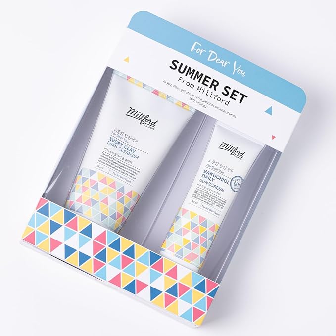 Sring Summer Set Ivory Foam Cleanser and Bakuchiol Daily Sun Moisturizer, Korean Skin Care, Firm and Soft Cream Foam, Sun Protection, Moisturizing, No White Cast, Quick Absorption, Set