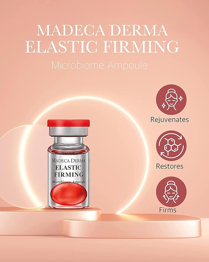 MADECA DERMA Elastic Firming Microbiome Ampoule – Hydrating Korean Skincare with Hyaluronic Acid, Collagen & Peptides for Firmness, Elasticity, Fine Line Reduction & Rejuvenation (0.23 fl oz x 5)
