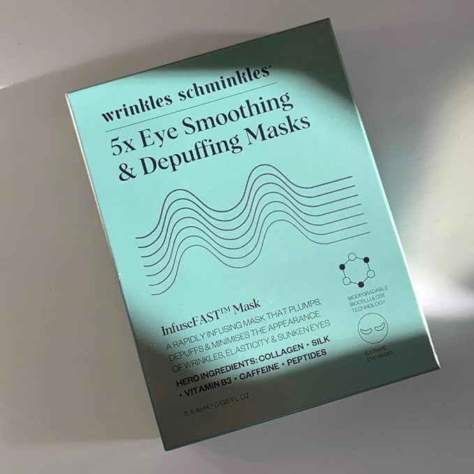 Wrinkles Schminkles Eye Smoothing & Depuffing Masks - Collagen Depuffing Mask for Smooth Wrinkles, Reduce Puffy Under Eyes, & Hydrate Dark Circles - 100% Biodegradable (5 Pairs)