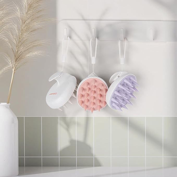 AIMIKE Scalp Massager Shampoo Brush, Pink - Promotes Hair Growth, Reduces Dandruff, and Relaxes, Natural Wheat Straw, Soft Silicone Bristles, Ideal for All Hair Types, Wet & Dry Use, Portable, 1 Count
