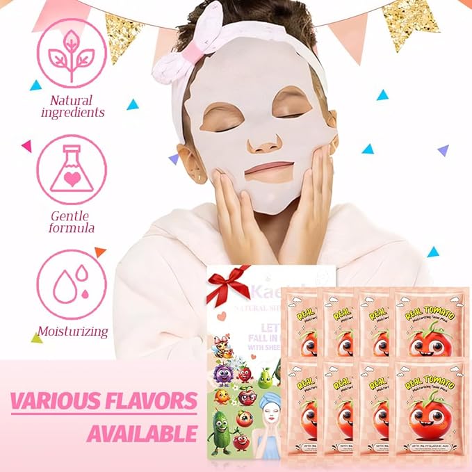 8 Pack Tomato Fruit Face Masks for Kids,Hydrating Spa Face Mask For Sensitive Skin,Moisturize,Soothing,Nourish for All Skin Types,Natural Skin Care Spa Face Mask for Women Men Girls