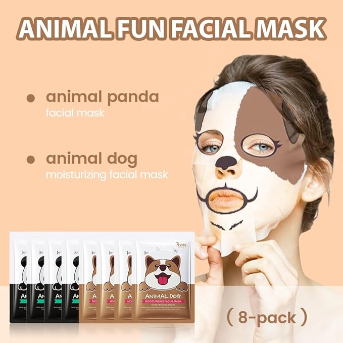 Kaely 8 Pack Animal Character Sheet Masks, Face Masks for Kids Teens Skin Care, Korean Soothe Facial Mask for All Skin Types, Girls Night Skincare Spa Party, Birthday Gifts for Women Men, Set02