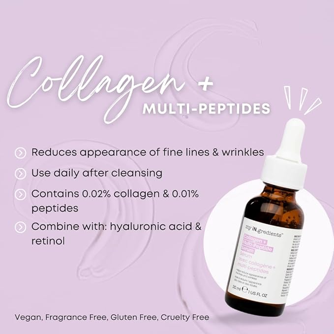 Masque Bar My Ingredients Multi Peptide Serum with Collagen- Wrinkle & Fine Lines reducing Face Serum- Anti-aging Hydrating Serum- Skin Plumping Korean Skin Care- For All Skin Types- 1 Fl Oz