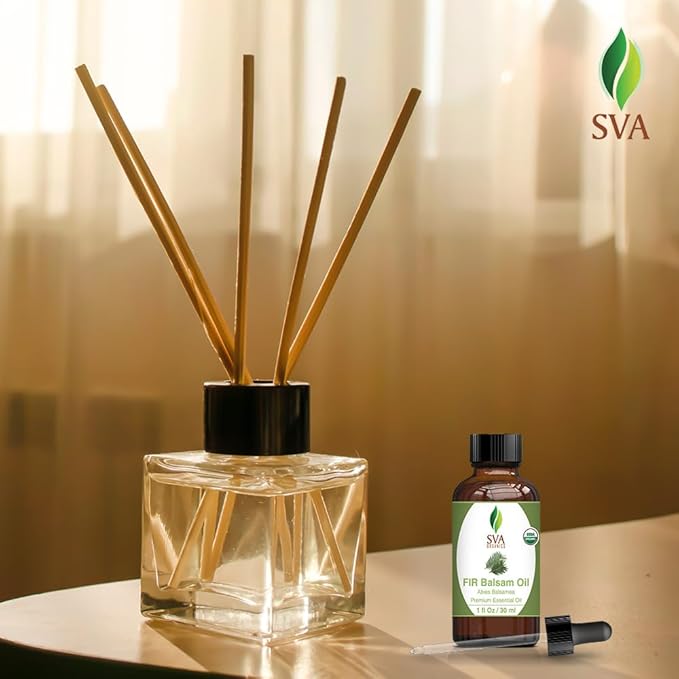 SVA Fir Balsam Essential Oil Organic – 1 Fl Oz – 100% Natural Organic Fir Oil - for Diffuser, Hair Care, Face, Skin Care, Aromatherapy, Scalp and Body Massage, Soap and Candle Making – with Dropper
