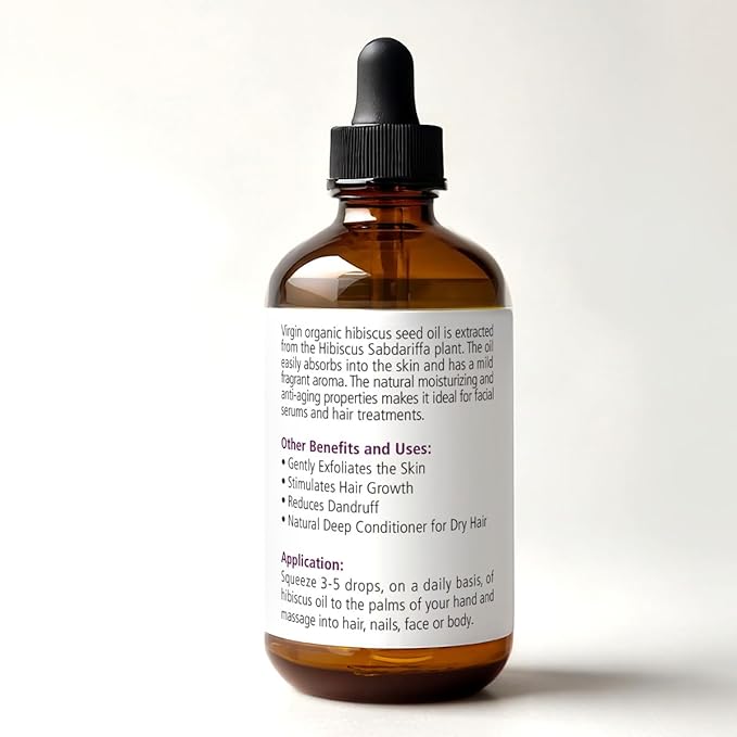 Virgin Organic HIBISCUS SEED OIL | Unrefined Cold Pressed 100 Percent Pure | Large 4 fl oz bottle | All Natural Anti Aging and Hair Growth oil