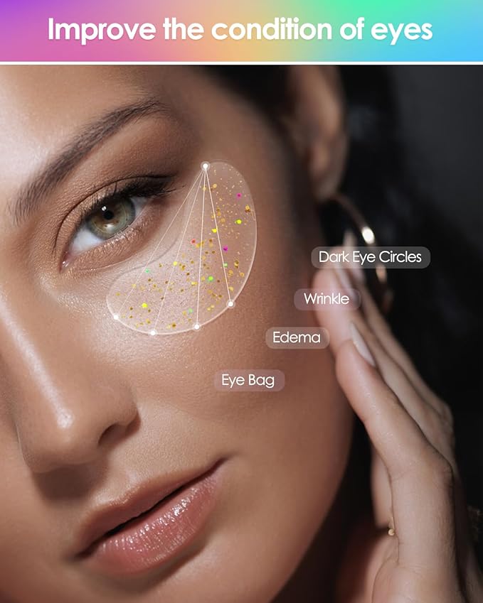Collagen Eye Mask Patches, Used to Fade Eye Patches for Puffy Eyes and Dark Circles,Under Eye Patches,Tighten and Moisturize,Hyaluronic Eye Patches Transparent Glitter Eye Masks (20 pairs)